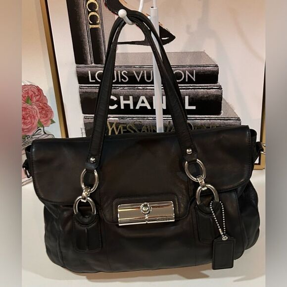 Coach Black Leather Satchel Pebbled Leather Shoulder Bag with Silver Hardware - Picture 3 of 15